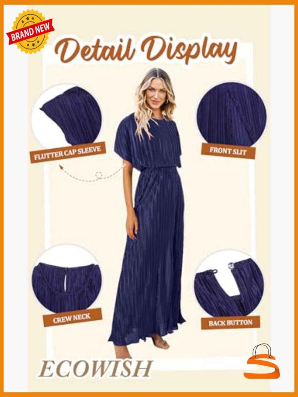 Casual Short Sleeve Maxi Dress with Ruffle Pleated Swing Silhouette - Picture 6 of 7
